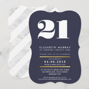 Convite NÚMERO DE IDADE NEGRITA Mínimo de marinho branco 2