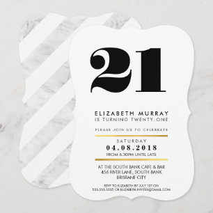 Convite NÚMERO DE IDADE NEGRITA Mínimo de preto e mármore 