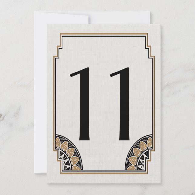 Convite Número de Mesa 11 Art Deco Dourado Chique (Frente)