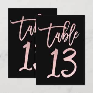 Convite Número de Mesa 13 Moderno em Rosa Dourado com Folh
