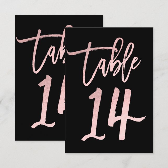 Convite Número de Mesa 14 em Grafite Moderno Rosa Dourado (Frente/Verso)