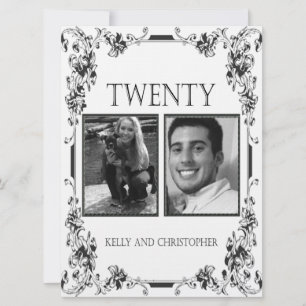 Convite Número de Mesa 20 em Foto Preto e Branco Vintage