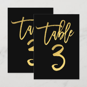 Convite Número de Mesa 3 em Folha Dourada com Grafia Moder