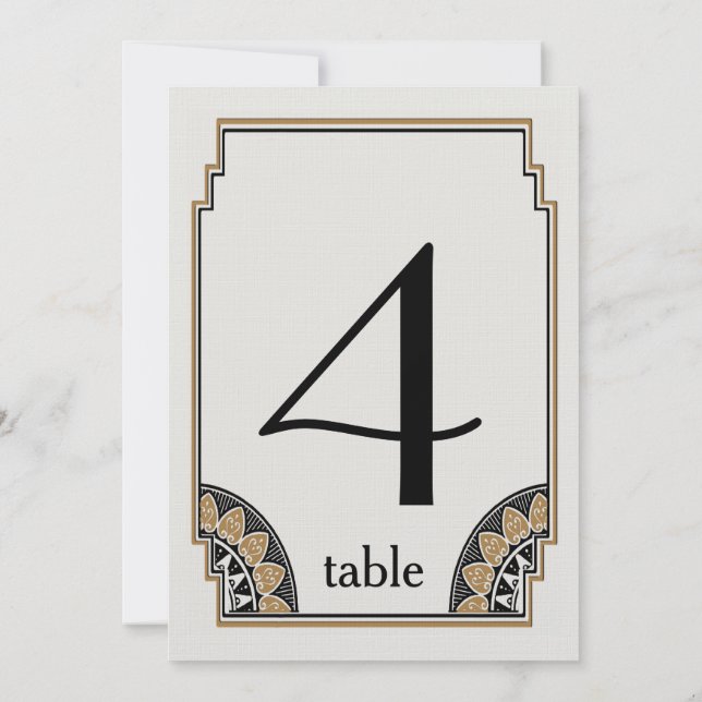 Convite Número de Mesa 4 Art Deco Dourado Chique (Verso)