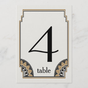 Convite Número de Mesa 4 Art Deco Dourado Chique