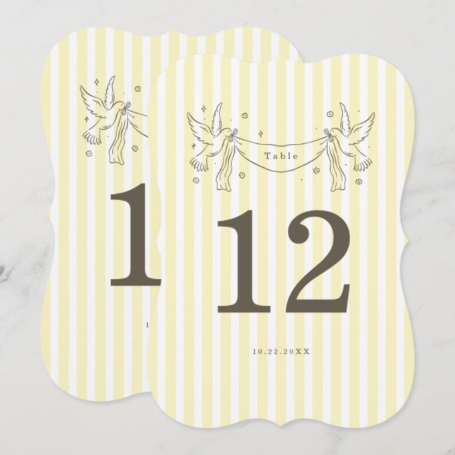 Convite Número de Mesa Amarelo Macio Listrado Die Cut Capr (Frente/Verso)