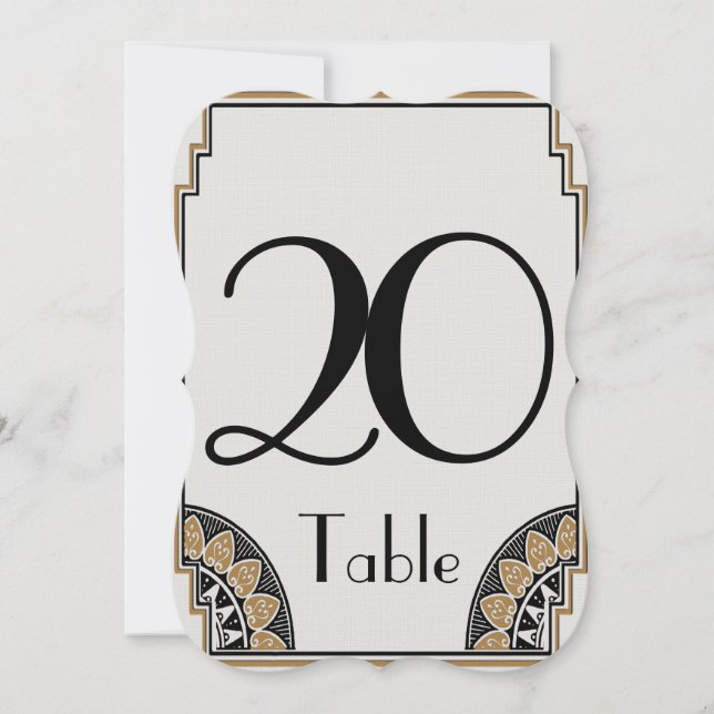 Convite Número de Mesa Art Deco Dourado Chique 20 (Frente)