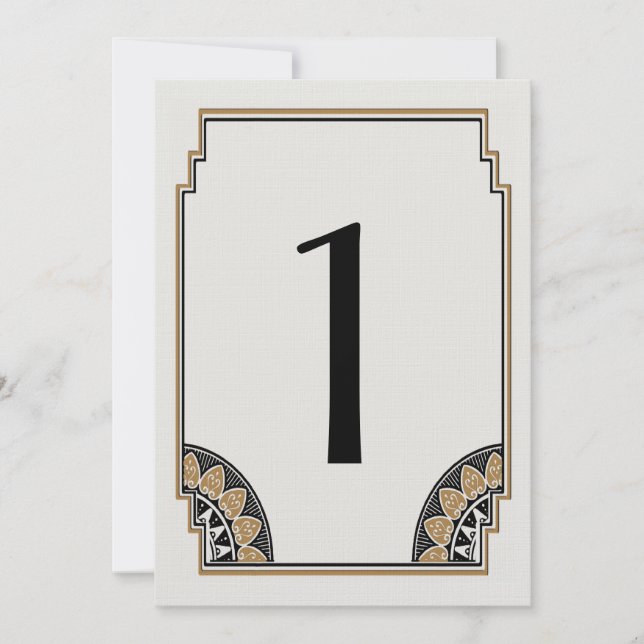 Convite Número de Mesa Art Deco Dourado Luxuoso 1 (Frente)