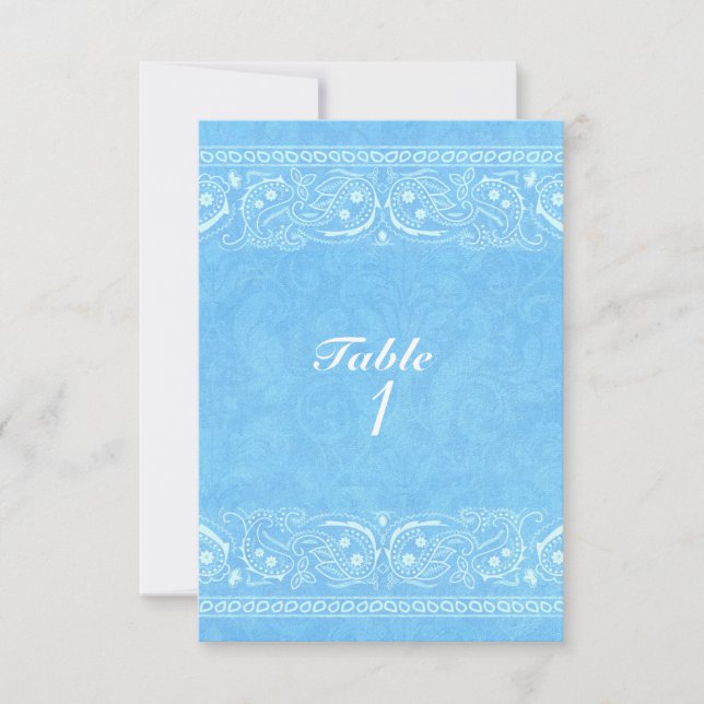 Convite Número de Mesa Blue Rustic Paisley Country Ocident (Frente)