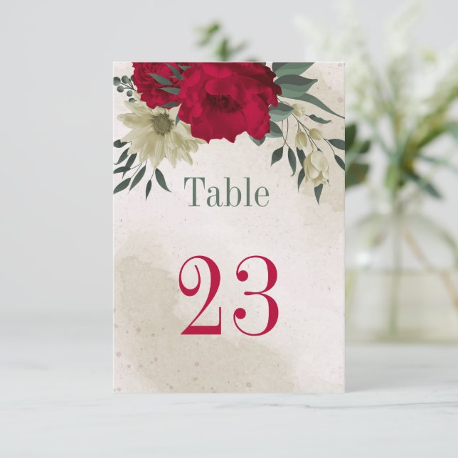 Convite número de mesa botânico de flores amarelas pálidas (Em pé/Frente)