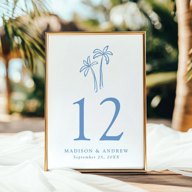 Convite Número de Mesa Casamento Palmeiras Azuis Desenhada (Criador carregado)