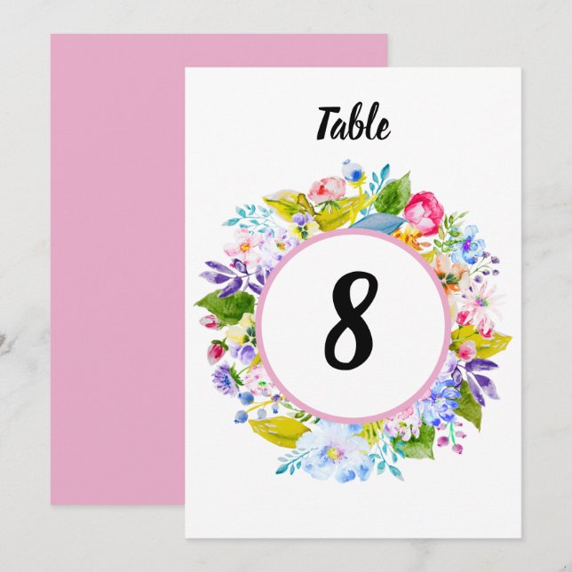 Convite Número de Mesa Casamento Romântico Floral Rosa Mod (Frente/Verso)