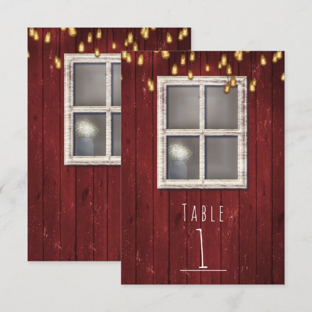 Convite Número de Mesa Celeiro Vermelho Janela e Luzes Rús (Frente/Verso)