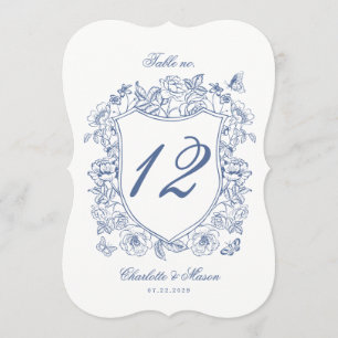 Convite Número de Mesa com Corte Floral Vintage Azul