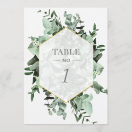 Convite Número de Mesa com Eucalipto e Folhagens em Aquare
