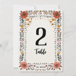Convite Número de Mesa com Floral em Letterpress