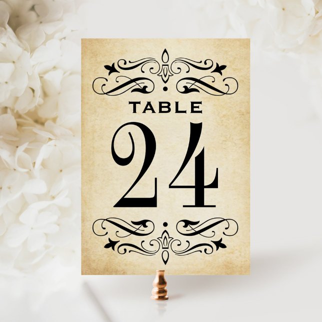 Convite Número de Mesa com Floreio em Pergaminho Rústico V (Criador carregado)