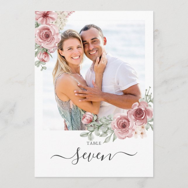 Convite Número de Mesa com Foto de Rosas Florais (Verso)