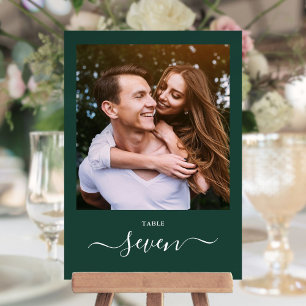Convite Número de Mesa com Foto em Script Elegante Verde E