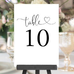 Convite Número de Mesa com Letra Coração Preto e Branco