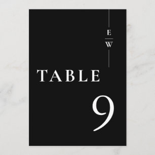 Convite Número de mesa com monograma minimalista preto e b