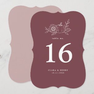 Convite Número de Mesa de Abóbora e Girassol Burgundy Reco
