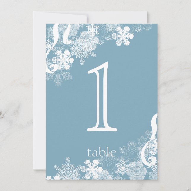 Convite Número de Mesa de Aniversário de Floco de Neve Azu (Frente)