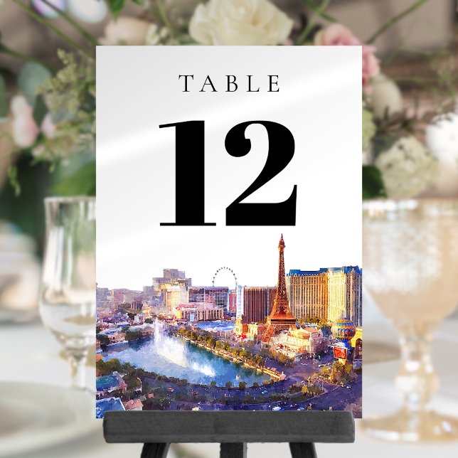 Convite Número de Mesa de Aquarela de Las Vegas Nevada (Las Vegas Nevada Watercolor Table Number)
