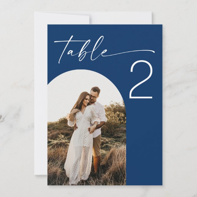Convite Número de Mesa de Casamento Arco Azul Profundo Fot (Frente)