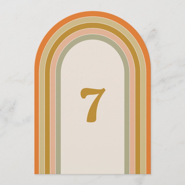 Convite Número de Mesa de Casamento Arqueado Retro Arco-ír (Frente)