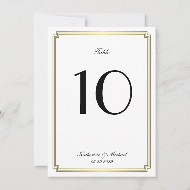 Convite Número de Mesa de Casamento Art Déco Branco Elegan (Frente)