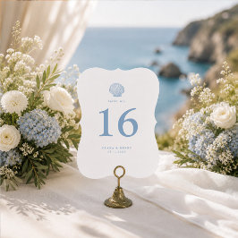 Convite Número de Mesa de Casamento Azul Costeiro Die-Cut