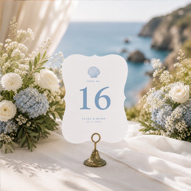 Convite Número de Mesa de Casamento Azul Costeiro Die-Cut (Criador carregado)