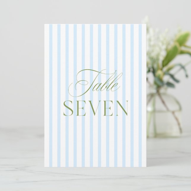 Convite Número de Mesa de Casamento Azul e Verde Sage Eleg (Em pé/Frente)