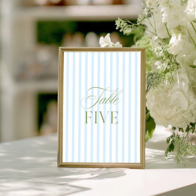 Convite Número de Mesa de Casamento Azul e Verde Sage Eleg (Elegant Sage Green & Blue Wedding Table Number)