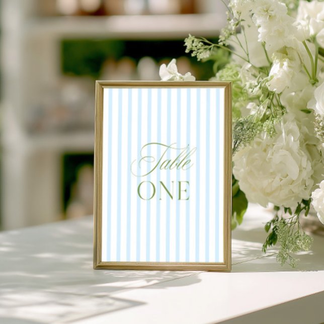 Convite Número de Mesa de Casamento Azul e Verde Sage Eleg (Elegant Sage Green & Blue Wedding Table Number)
