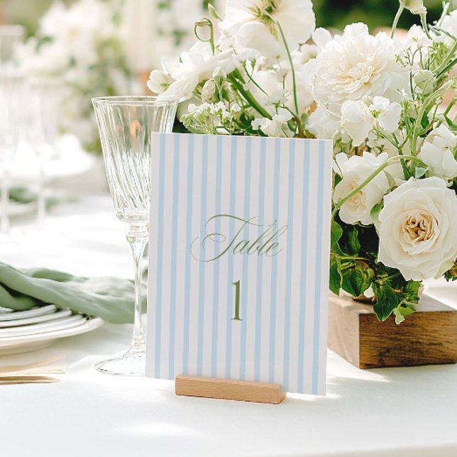Convite Número de Mesa de Casamento Azul e Verde Sage Eleg (Elegant Sage Green & Blue Wedding Table Number)