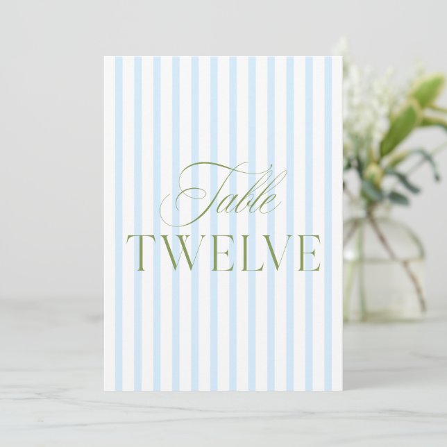 Convite Número de Mesa de Casamento Azul e Verde Sage Eleg (Em pé/Frente)