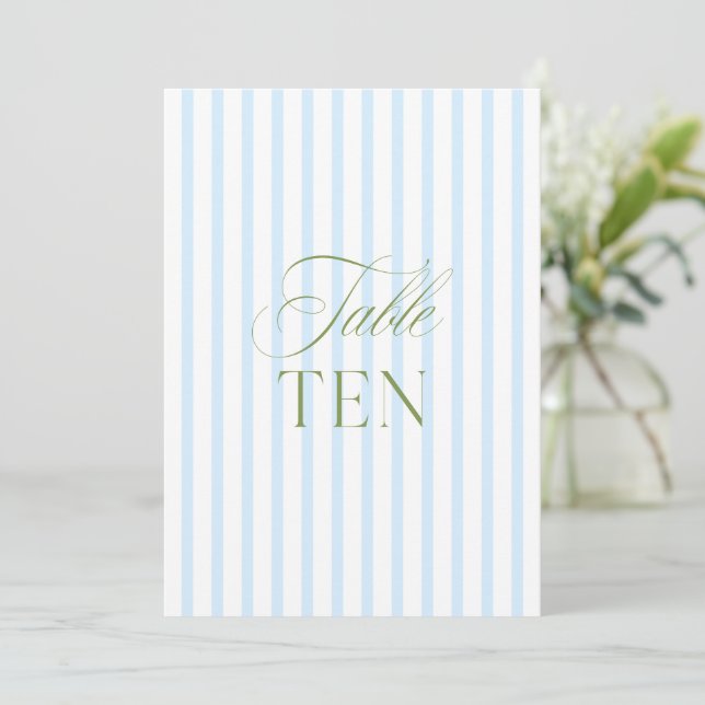 Convite Número de Mesa de Casamento Azul e Verde Sage Eleg (Em pé/Frente)