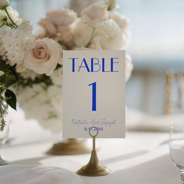 Convite Número de Mesa de Casamento Azul Ivory Old Money (Criador carregado)