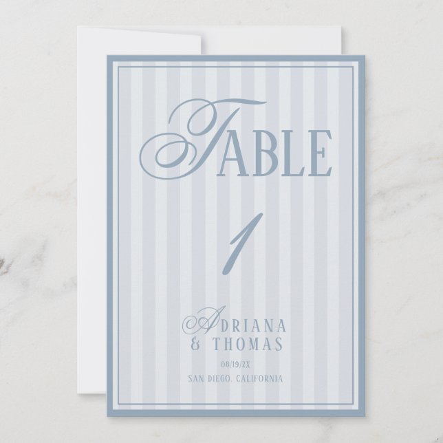 Convite Número de Mesa de Casamento Azul Pastel Dinheiro A (Frente)