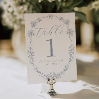 Convite Número de Mesa de Casamento Azul Poeirento Clássic
