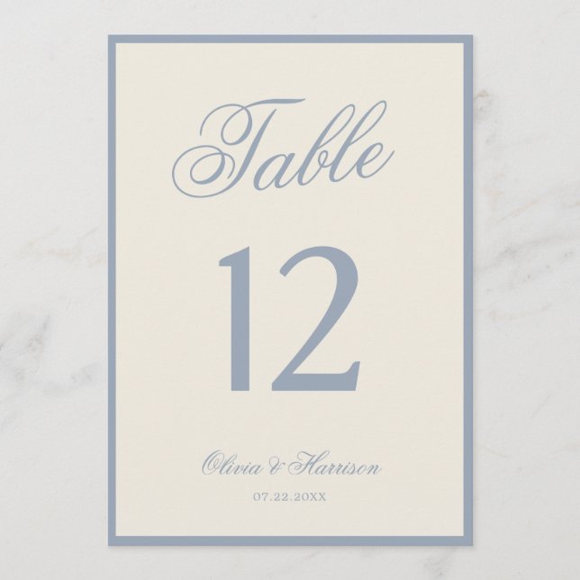 Convite Número de Mesa de Casamento Azul Poeirento Creme E (Frente)