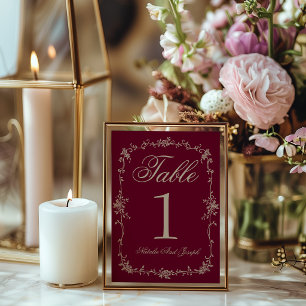 Convite Número de Mesa de Casamento Bege Burgundy Floral C