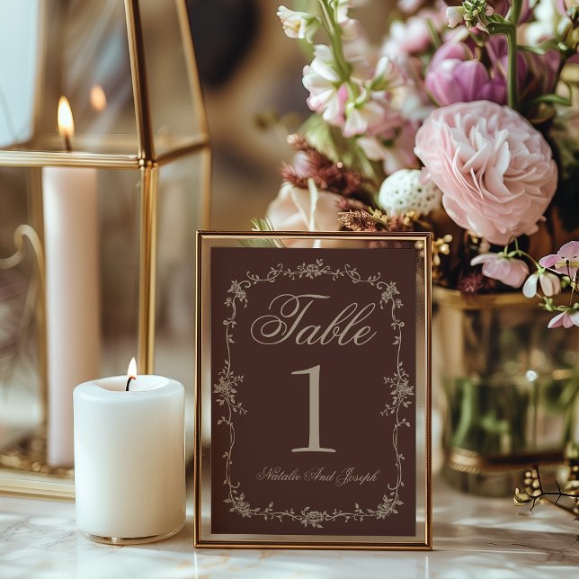 Convite Número de Mesa de Casamento Bege Marrom Chocolate  (Criador carregado)