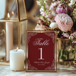 Convite Número de Mesa de Casamento Boho Burgundy Floral V