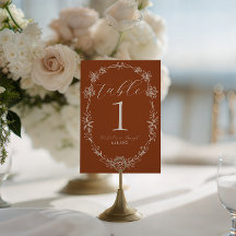 Número de Mesa de Casamento Boho Laranja Queimado