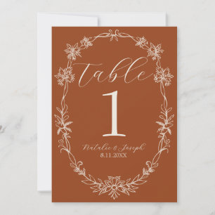 Convite Número de Mesa de Casamento Boho Laranja Queimado 