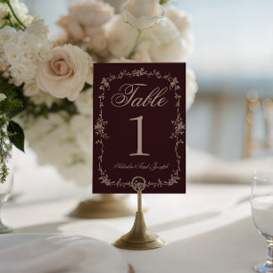 Convite Número de Mesa de Casamento Botânico Borgonha Flor