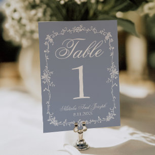 Convite Número de Mesa de Casamento Botânico em Azul Flora
